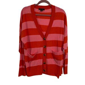 Sanctuary Cityscape V-Neck Cardigan Striped‎ Sweater in Flamingo Red Size M